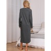 cheibear Women's Knit Scoop Neck Front Half Length Button Down Long Sleeve Nightgown - 3 of 4