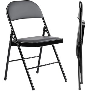 DOMETOUR Set of 2 Folding Chair Leather Padded Folding Chairs Easy to Use and Store Outdoor and Indoor for Home Office Party Black - 1 of 4