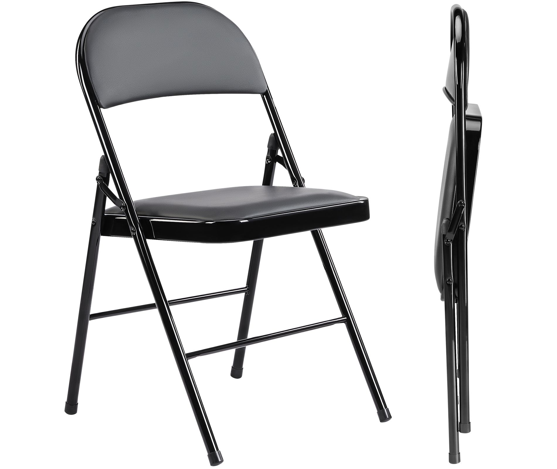 Gulches Folding Chair, Leather Padded Folding Chairs, Easy to Use and Store, Outdoor and Indoor, for Home, Office, Party, Comfy, Black