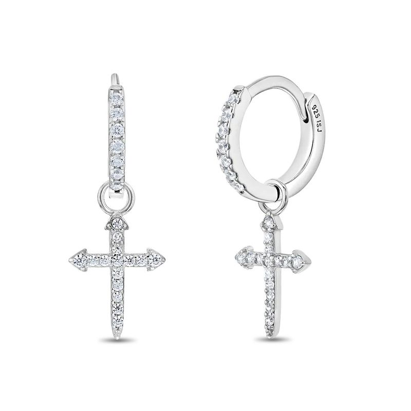 Girls' Dangle Cross Huggie Hoop Sterling Silver Earrings - In Season Jewelry, 1 of 7