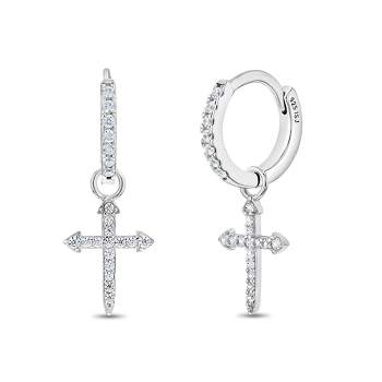 Girls' Dangle Cross Huggie Hoop Sterling Silver Earrings - In Season Jewelry