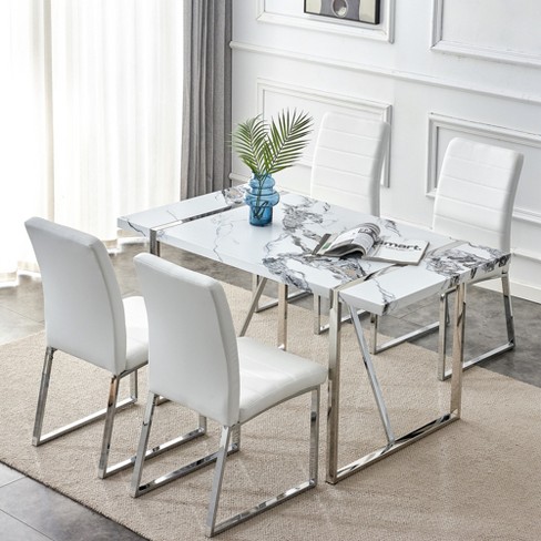 Faux marble dining discount table with chairs