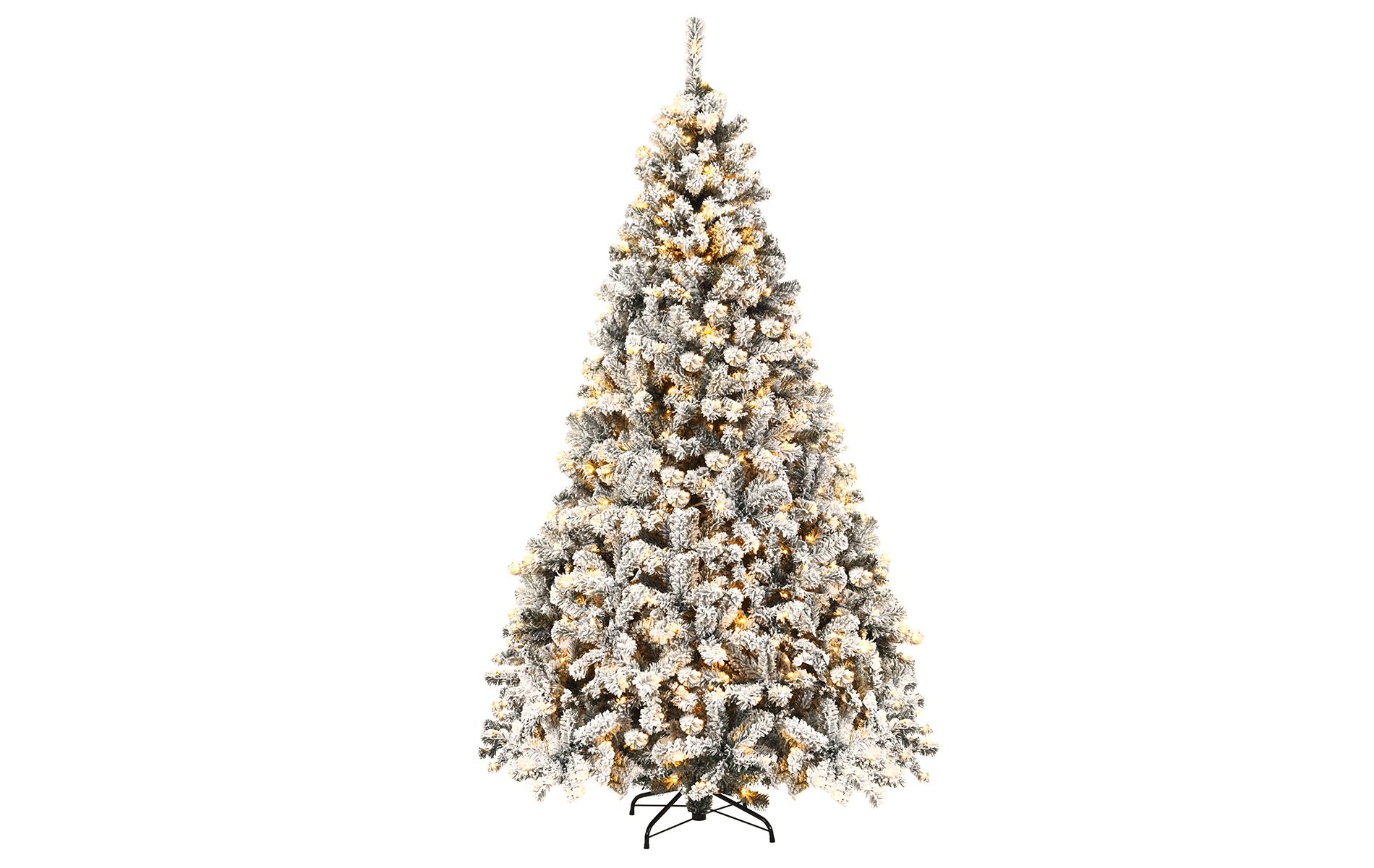 Costway 7.5 ft Prelit Premium Snow Flocked Hinged Artificial Christmas Tree with 450 Lights
