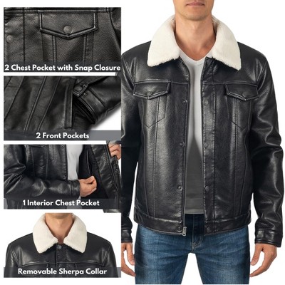 Мужские куртки Alpine Swiss Aaron Mens Fitted Trucker Jacket Faux Fur Collar Vegan Leather Warm Casual Coat — фото 2