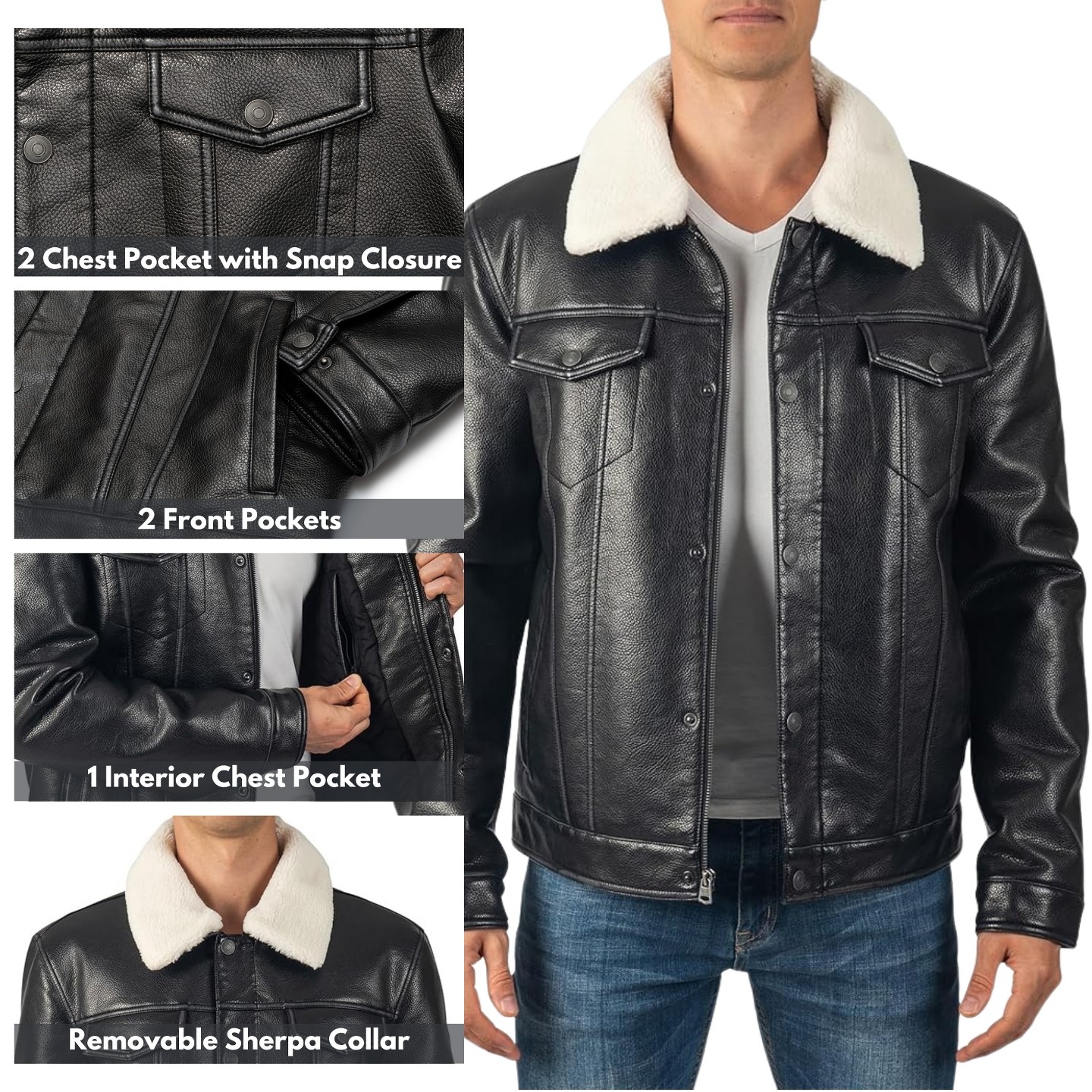 Мужское пальто Alpine Swiss Aaron Fitted Trucker Jacket Faux Fur Collar Vegan Leather Warm Casual — фото 2