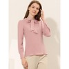 INSPIRE CHIC Women's Bow Tie Neck Elegant Long Sleeve Solid Work Office Blouse - 3 of 4