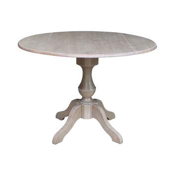 Kayden Round Dual Drop Leaf Pedestal Table Washed Gray Taupe - International Concepts
