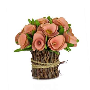 7" Artificial Spring Pink Floral Bundle in Branch Twig Base - National Tree Company