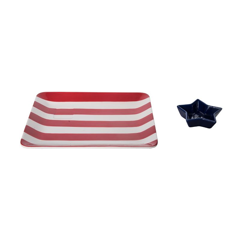 Transpac Dolomite 12.75 in. Red White and Blue 4th of July Patriotic Americana Chip and Dip Set of 2, 3 of 4