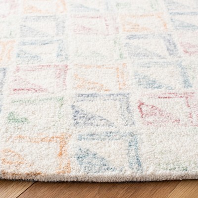 Ivory and Blue 6' Round Hand-Tufted Wool Area Rug