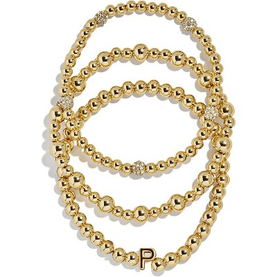 3-Piece Gold Plated Initial Bead Bracelet Set, Personalized Trendy Jewelry Gift for Women