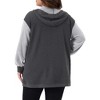 Agnes Orinda Women's Plus Size Hooded Open Front Color Block Long Sleeve Casual Jacket with Pockets - 4 of 4