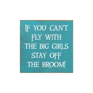 Slickblue Funny Witch Quote Wood Sign – “Stay Off the Broom” Saying, 7x7 Rustic Knotty Pine Wall Art - 1 of 3