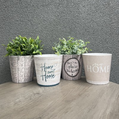 5.5" Beige and Gray Ceramic Indoor Plant Pot Set, 4 Designs