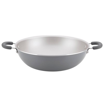 Rachael Ray 14.25" Aluminum Open Wok Gray