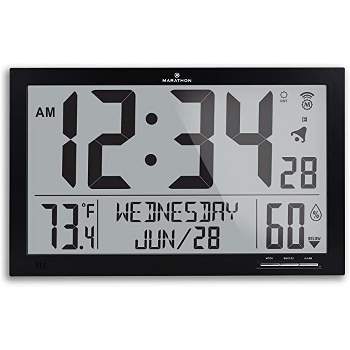 Marathon Slim Jumbo Atomic Wall Clock Full calendar Display With Indoor Temperature & Humidity