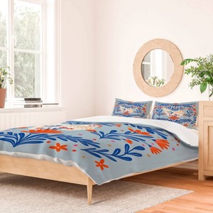 Deny Designs Angela Minca Blooming Chicken Blue King Duvet and Sham Set (2-3pc Set) - 1 of 4