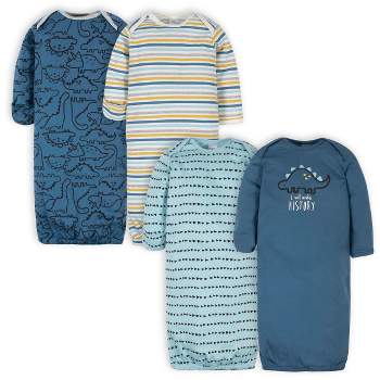 Gerber Baby Boys' Long Sleeve Gowns with Mitten Cuffs - 4-Pack