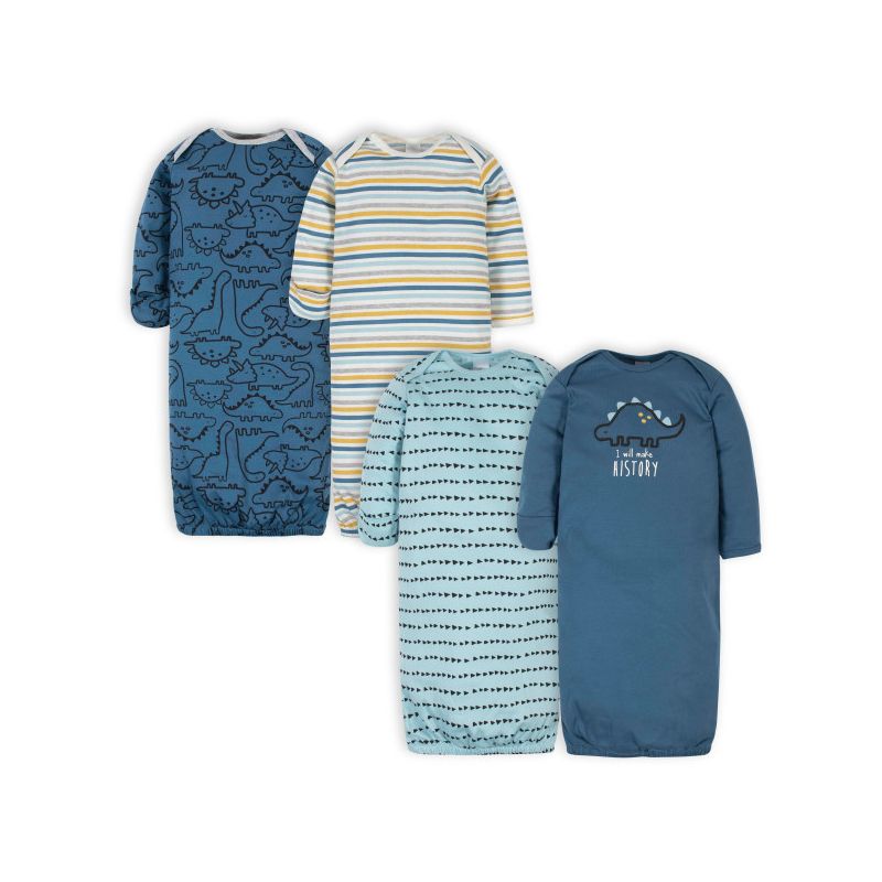 Gerber Baby Boys' Long Sleeve Gowns with Mitten Cuffs - 4-Pack, 1 of 9