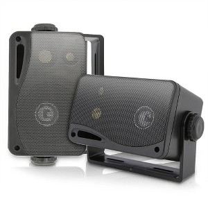Pyle PLMR24 Outdoor Marine Grade 3.5 Inch 200W 3-Way Audio Waterproof Speakers, Black (2 Pack) - 1 of 4