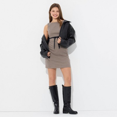 Женские платья Wild Fable Women's Sleeveless Belted Mini Dress - Wild Fable™ Beige Plaid XS — фото 4