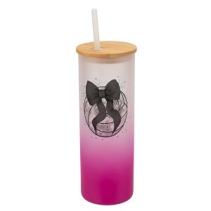 Elanze Designs 25 Ounce Frosted Glass Gradient Travel Tumbler With Straw and Wooden Lid, Volleyball Teal Paint Splatter Pink - 1 of 1