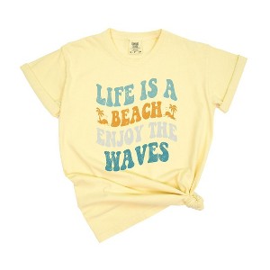 Simply Sage Market Women's Enjoy The Waves Distressed Short Sleeve Garment Dyed Tee - 1 of 3