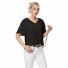 Anna-Kaci Women's Short Sleeve V-Neck Blouse with Gathered Shoulder Detail and Long Neck Tie Accent - 3 of 4
