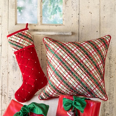 Holiday Cheer Red and Green Plaid Cotton Stocking