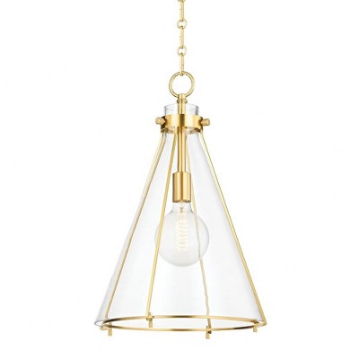 Eldridge Contemporary Aged Brass 1-Light Incandescent Pendant with Conical Glass Shade