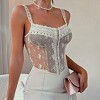 Women's French Lace Bralette Sexy Sheer Mesh Camisole with Strappy Design & Floral Lace Trim, Delicate Sleeveless Bustier Top - 2 of 3