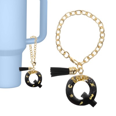 Unique Bargains Resin Lightweight Decorative Tassel Keychain Handle Charm Black with Gold Foil 1 Pc