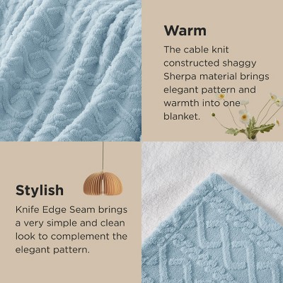 Bedsure Fleece Throw Blanket, Jacquard Cable Pattern, Double-Sided Plush & Fluffy, Reversible Cozy Warm for Couch, Blue,