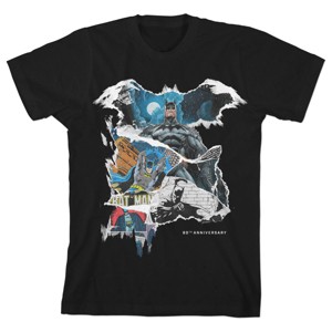Batman Comic Book Scenes 80th Anniversary Black T-shirt Toddler Boy to Youth Boy - 1 of 2