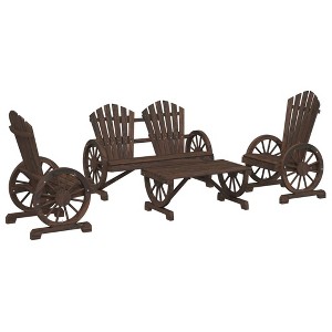 vidaXL 4-Piece Fir Wood Patio Lounge Set - Adirondack Style, Burnt Finish, Ergonomic Design, Garden/Outdoor Deck Seating - 1 of 4