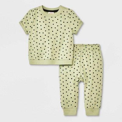 Image of Baby 2pc French Terry Short Sleeve Top & Bottom Set - Cat & Jack™ Green 3-6M