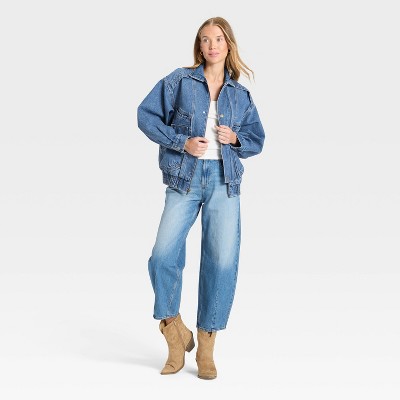 Women's Relaxed Denim Bomber Jacket - Universal Thread' Medium Wash - image 3