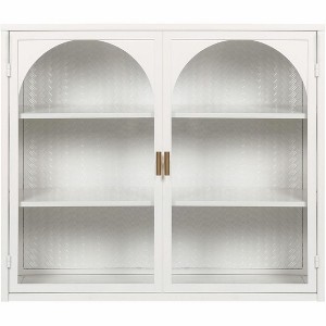 27.56" Double Glass Door Wall Cabinet, Kitchen Display Cabinet, Modern Minimalist Style, Three-Tier Storage, Iron & Tempered Glass, Easy Assembly - 1 of 4