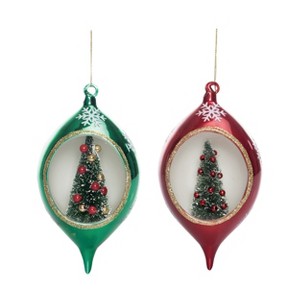 Transpac Glass Round Tinsel Tree Ornament Set of 2 Christmas Home Decorations - 1 of 1