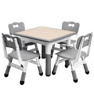 Kids Table and Chairs Set, Height Adjustable Desk with 4 Seats，Arts & Crafts Table,Graffiti Desktop, Non-Slip Legs - 1 of 4