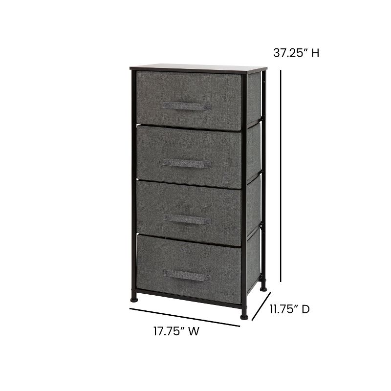 Emma and Oliver 4 Drawer Vertical Storage Dresser with Wood Top & Fabric Pull Drawers, 4 of 11
