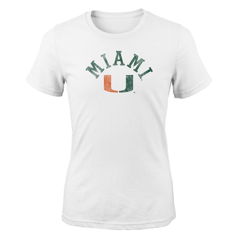 NCAA Miami Hurricanes Girls&#39; White Crew Neck T-Shirt, 1 of 2