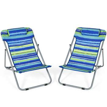 Costway Set of 2 Beach Chair Portable 3-Position Lounge Chair w/ Headrest Blue\Green\Orange