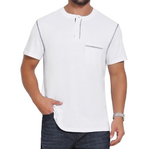 INSPIRE CHIC Men's Crew Neck with Pocket Short Sleeve Button Down Henley T-Shirt - 1 of 4