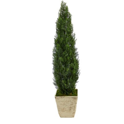 Nearly Natural 51-in Cedar Artificial Tree in Country White Planter (Indoor/Outdoor)