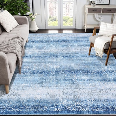 Washable Rug Large Area Rugs for Living Room Non-Slip Paisley Distressed Rugs for Bedroom Stain-Resistant Traditional Low Pile Accent Carpet