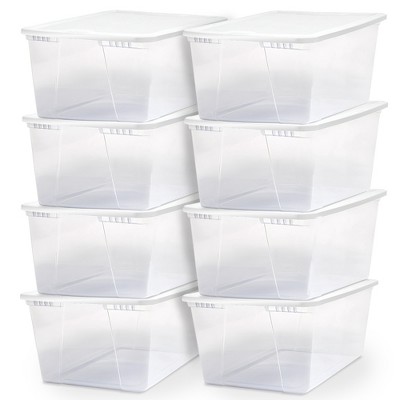 Homz 12-Quart Snaplock Clear Plastic Storage Tote Container Bin with Secure Lid and Handles for Home and Office Organization (8 Pack)
