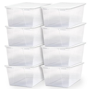 Homz 12-Quart Snaplock Clear Plastic Storage Tote Container Bin with Secure Lid and Handles for Home and Office Organization (8 Pack) - 1 of 4