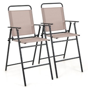 Tangkula Outdoor Folding Bar Chair Set of 2 Patio Dining Chairs w/ Breathable Fabric - 1 of 4