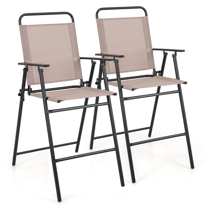 Tangkula Outdoor Folding Bar Chair Set of 2 Patio Dining Chairs w/ Breathable Fabric, 1 of 10
